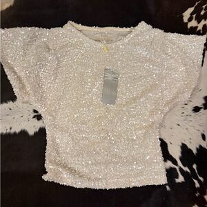 LISETTE White Sequin Short Sleeve Top — Sparkle Tee